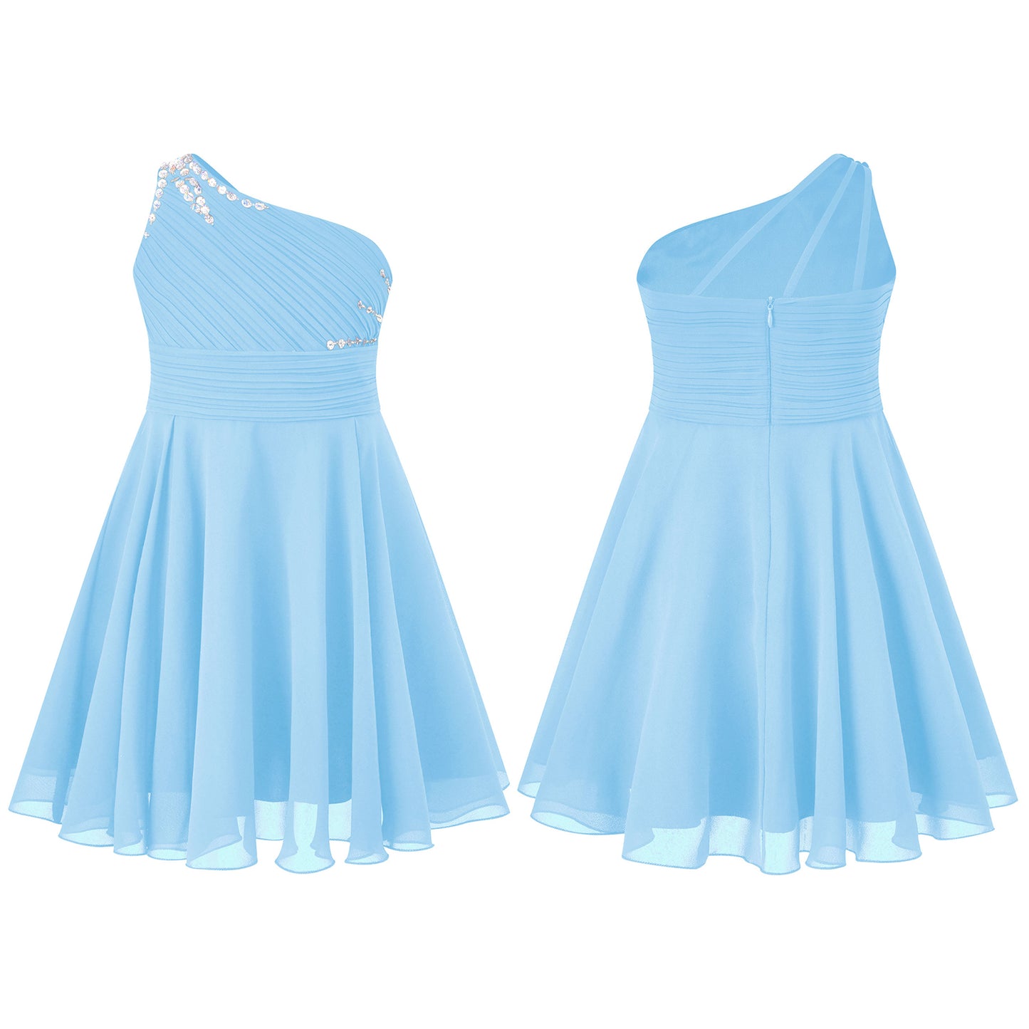 Macy Girls Elegant Beaded Party Dress One Shoulder A-Line Chiffon Princess Dresses Wedding Birthday Prom Evening Gown
