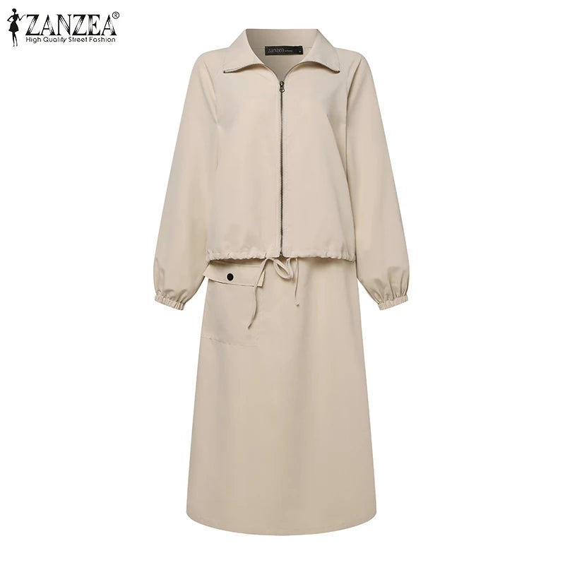 Maxy Woman Fashion Dress Sets Spring Long Sleeve Tops Skirts 2PCS Vintage Solid Party Suit Elegant OL Work Tracksuits