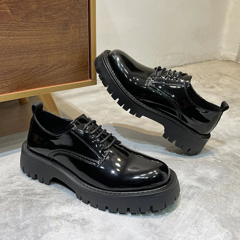 Visco style men's casual business wedding formal dresses patent leather shoes lace-up platform shoe black gentleman footwear man