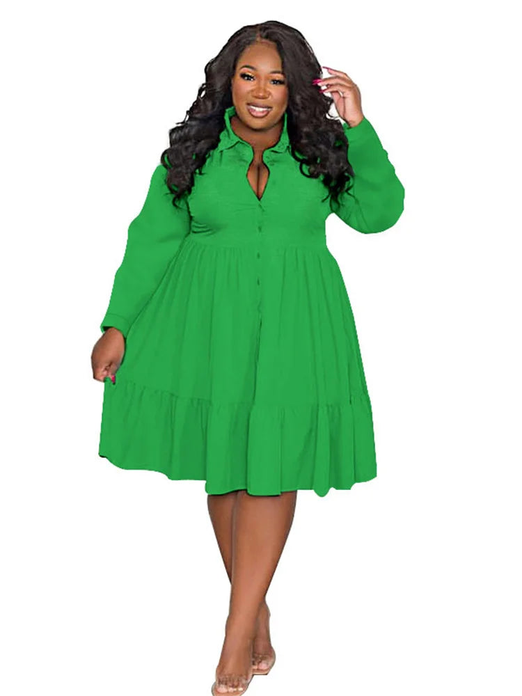 Maxy Plus Size Dresses Women Clothing Solid Long Sleeve Elegant Casual Cute Ball Gown Shirts Mini Dress