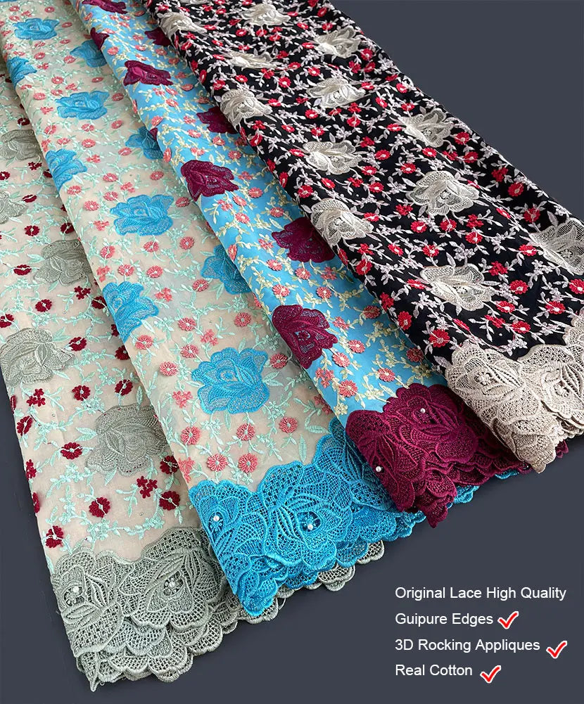 Macy Highest Quality Sheer Cotton Voile Lace Guipure Edges Original 3D Embroidered African Swiss Fabric 2023 Celebrants Inspired Wear