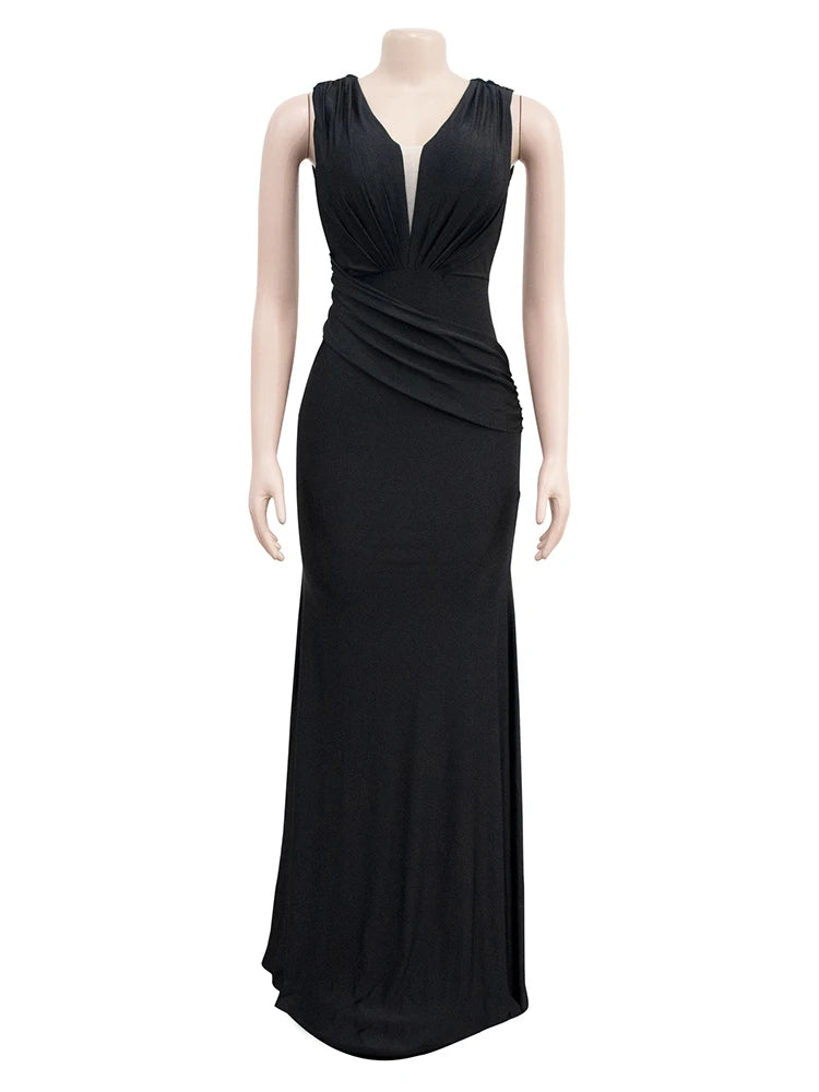 Maxy Elegant Evening Dresses Long Patry Gown Sexy Deep V Sleeveless Mermaid Bodycon Maxy Robe Femme