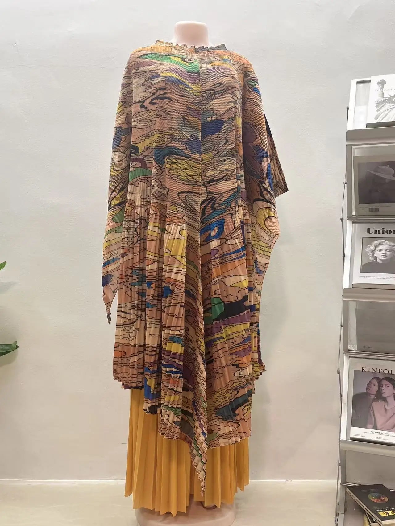 Maxy African Miyake pleated printed suit top + wide-leg straight pants two-piece fashion women's clothing summer new