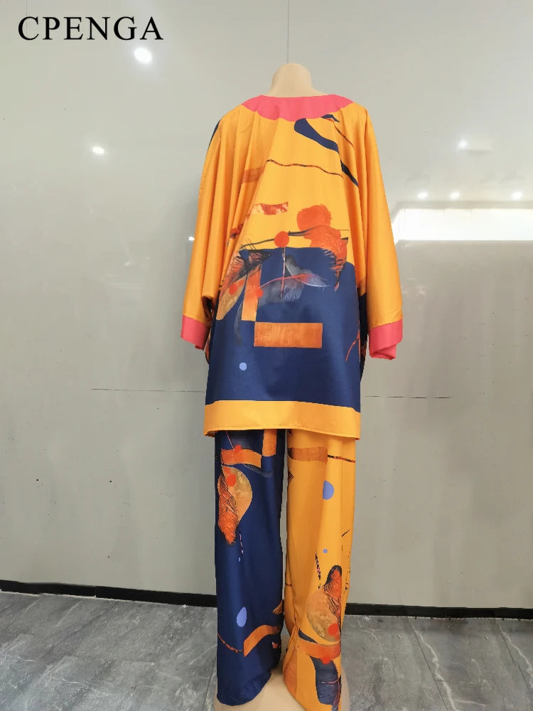 Maxy Plus Size Matching African Clothes Sets for Women Elegant Lady Party Wear 2 Pieces Top and Pants Suits Dashiki Casual Outifts