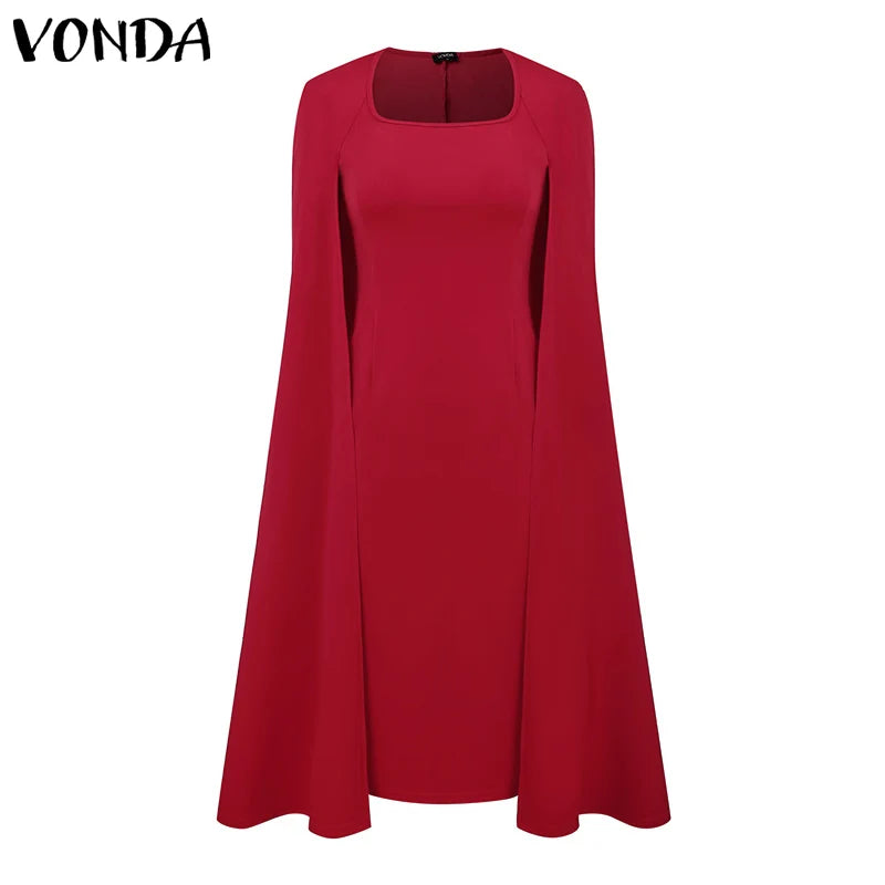 Maxy Plus Size 5XL VONDA Women Autumn Dresses 2024 Tight-Fitting Sexy Cape Sleeve Sundress Square Collar Robe Evening Party dress