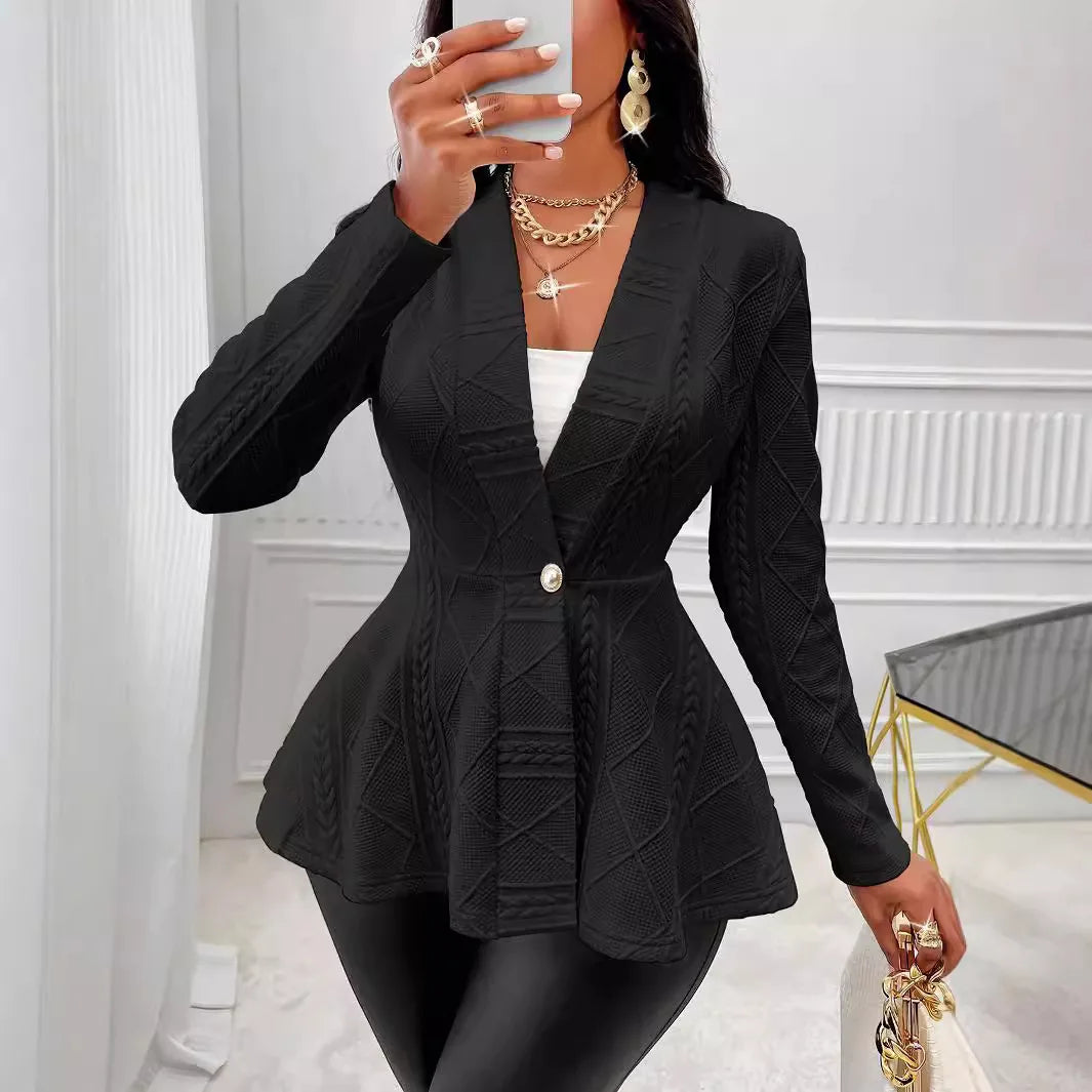 Babs V-neck Long Sleeve Jacket Outerwear Office Lady Spring Autumn Fashion Elegant Solid Blazer Coat For Women Female Top