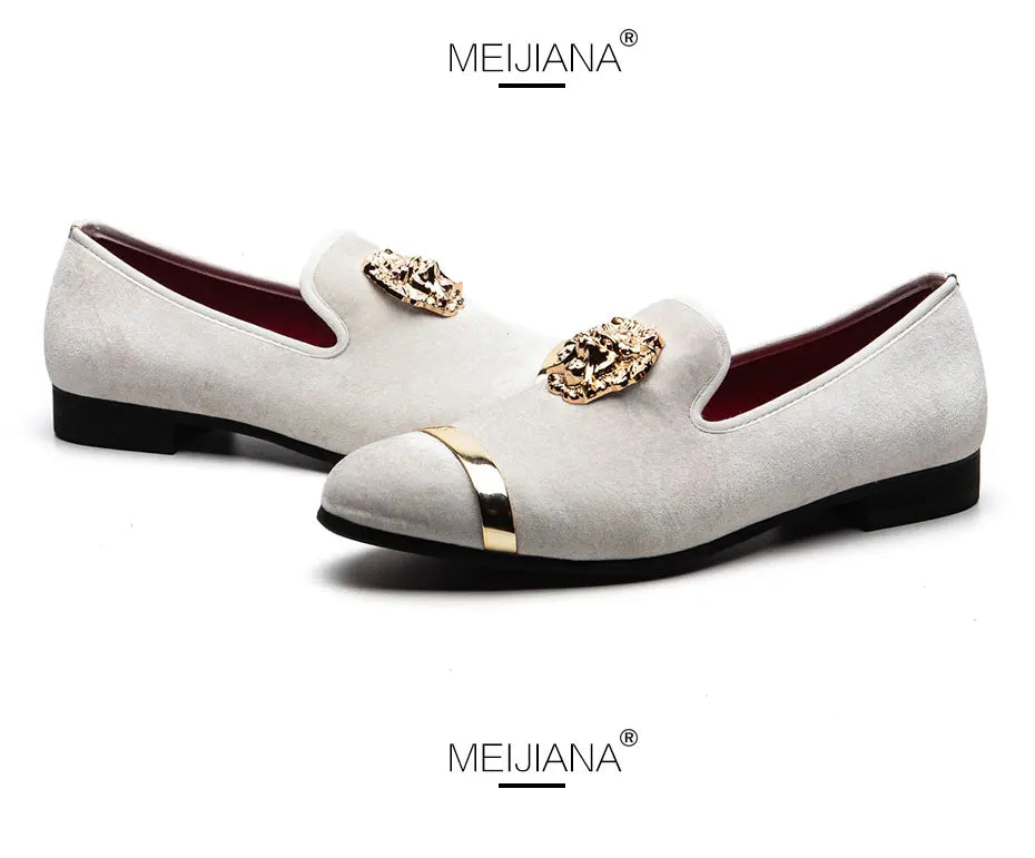 Visco Men Dress Shoes Wedding Party Shoes Loafers Fashion Tiger Gold Metal Men Flats Factory Big Size 38-47