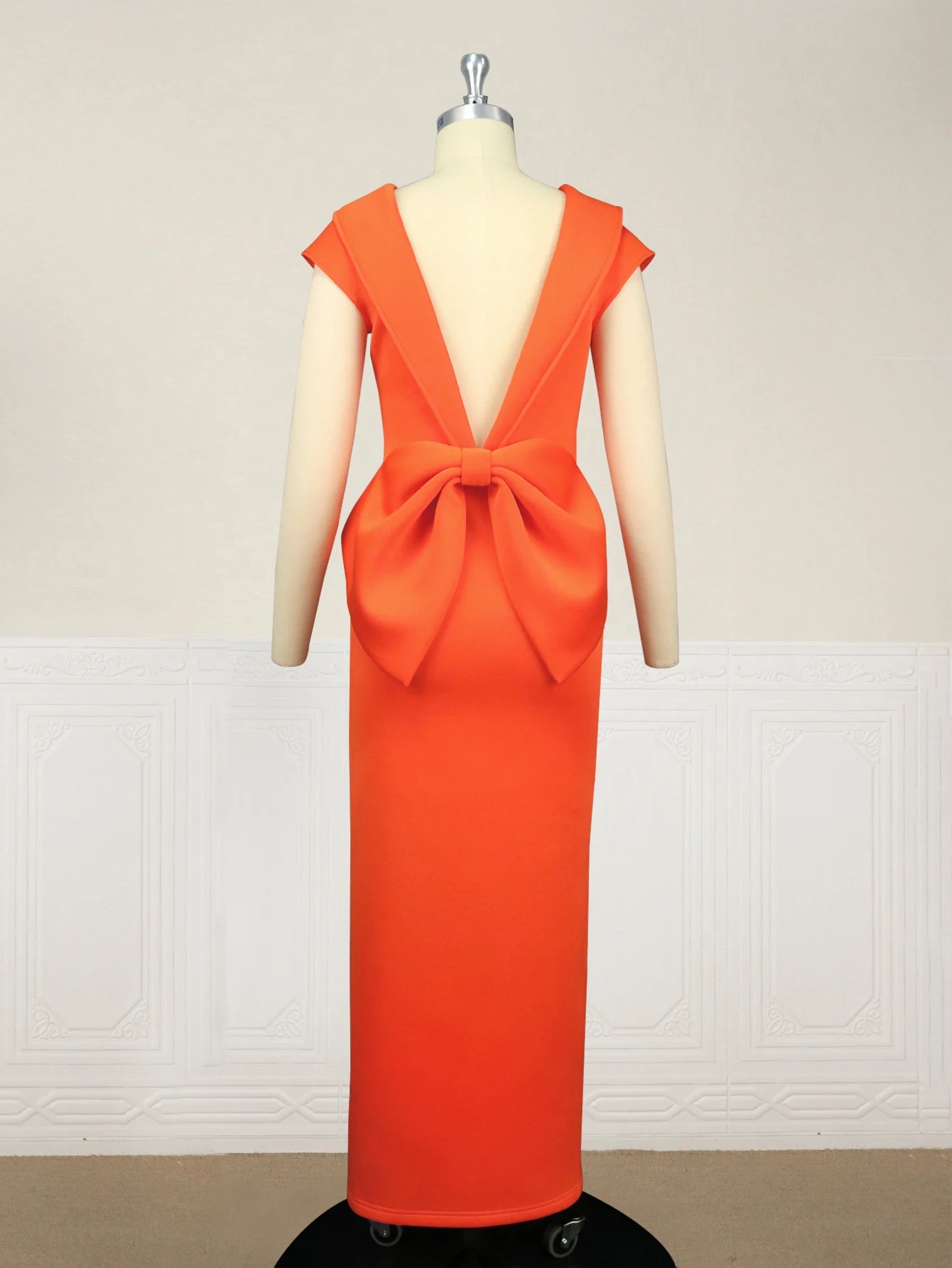 Maxy Women Wedding Guest Orange Dress Sexy Backless Big Bow Long Split Sheath Elegant African Gowns Celebrate Robes dress