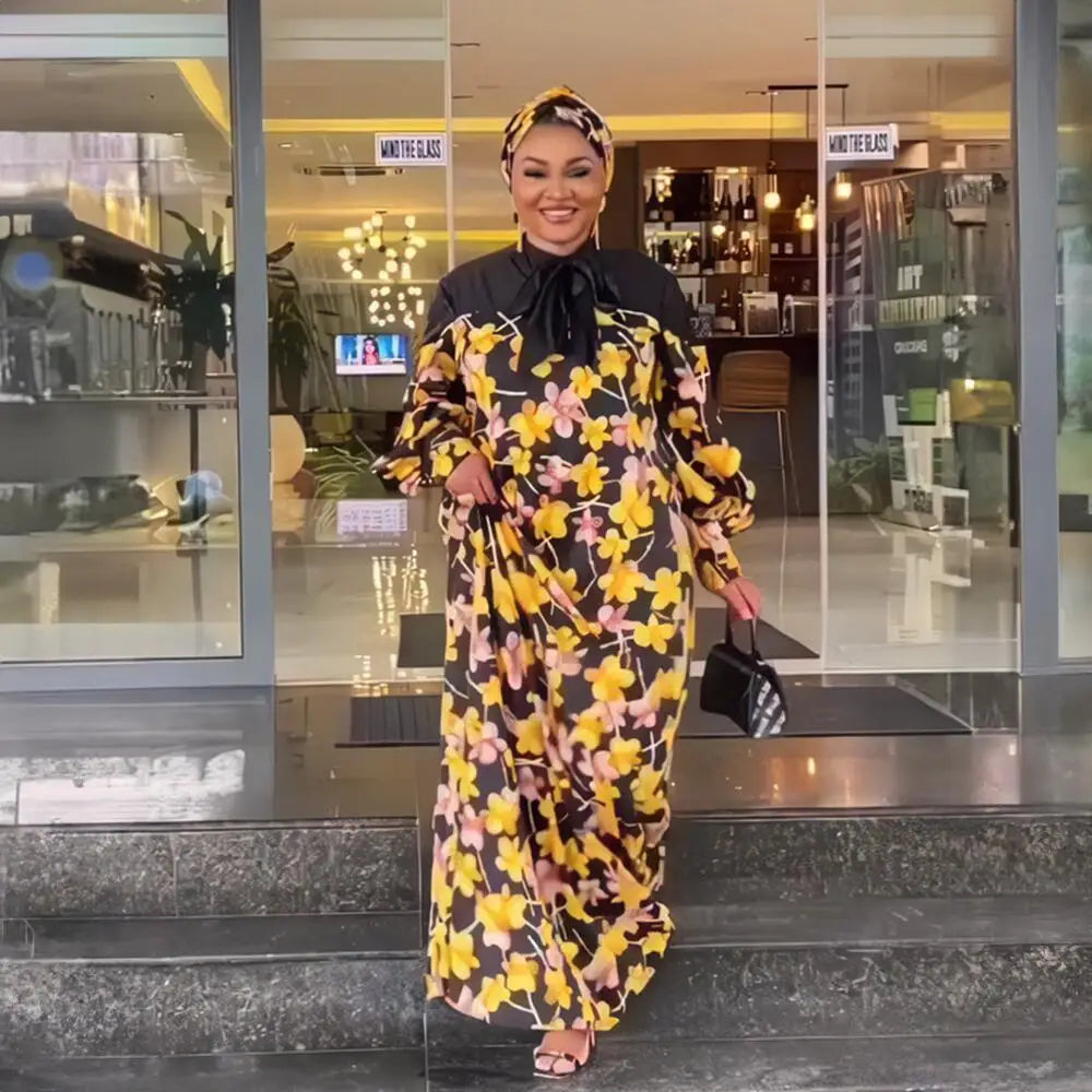 Maxy Smooth Rayon Fabric African Dresses for Woman Printing Dress Plus Size Elegant and Pretty Women's Dresses Female headband