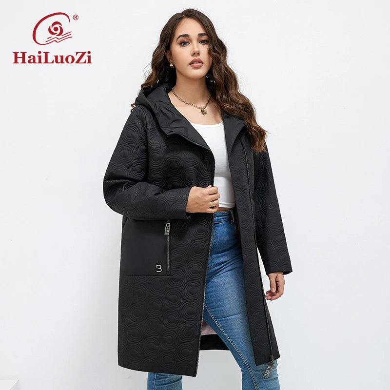 Macy Autumn Women Jackets Plus Size Long Hooded Quilted Light weight big pockets Bio-cotton Stylish Women's coat