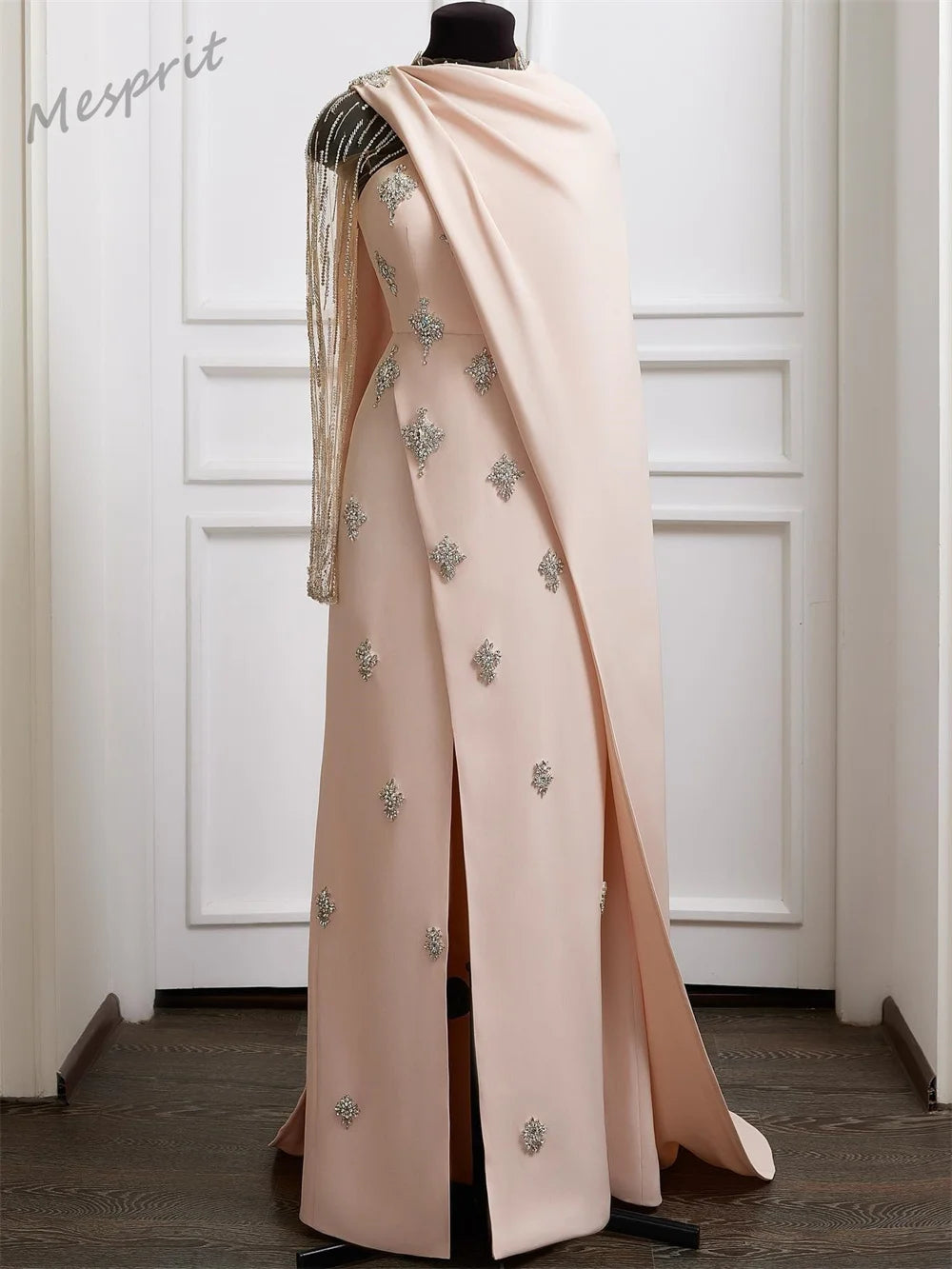 Maxy Customized Elegant One-shoulder Sheath Sweep Evening Dresses Rhinestone Vertically Satin Customized Saudi Arabia