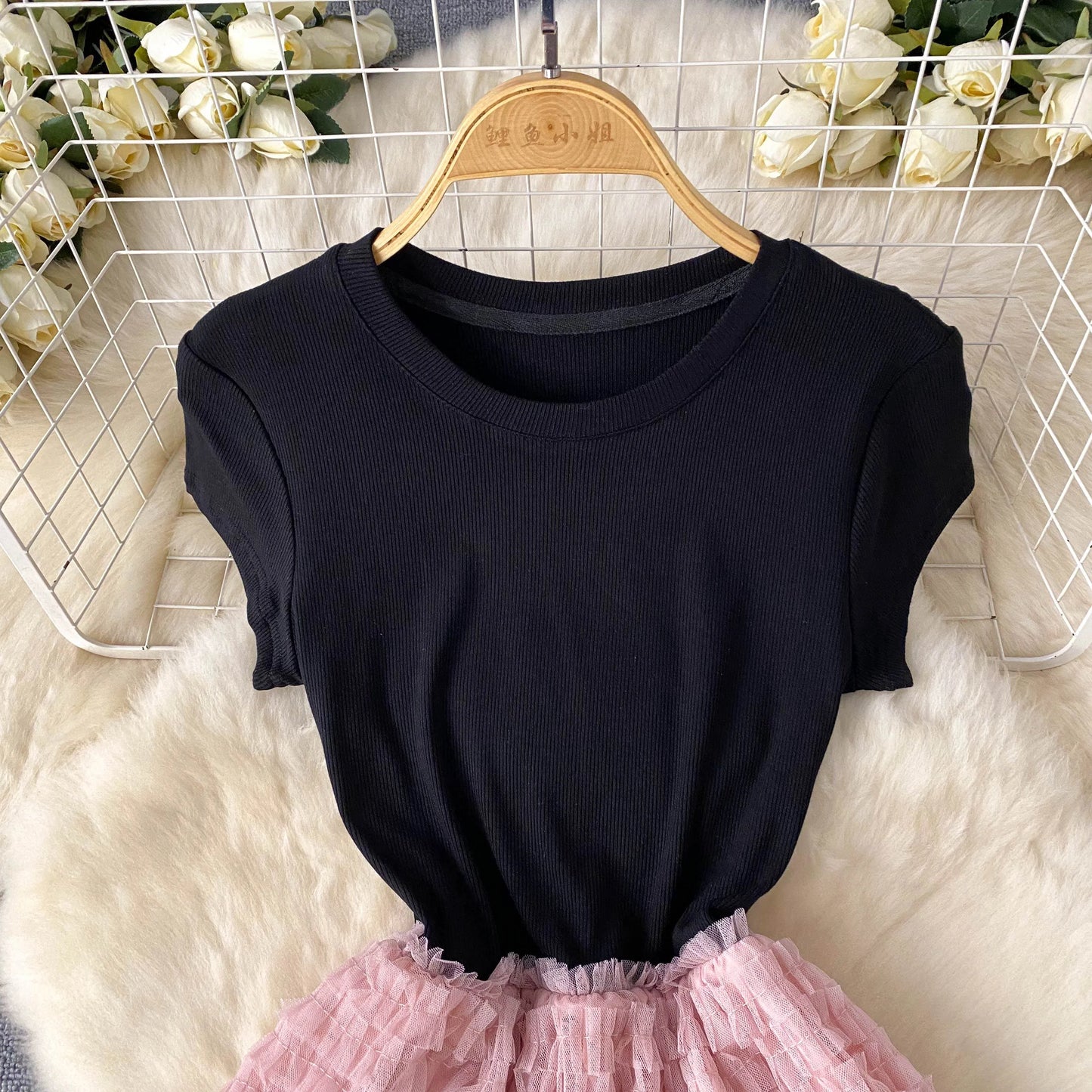 Maxy Fairycore Fashion Newest Chic Dresses Women O-Neck Short Sleeve Mesh Splice Design Vacation Summer Cake Long Dress