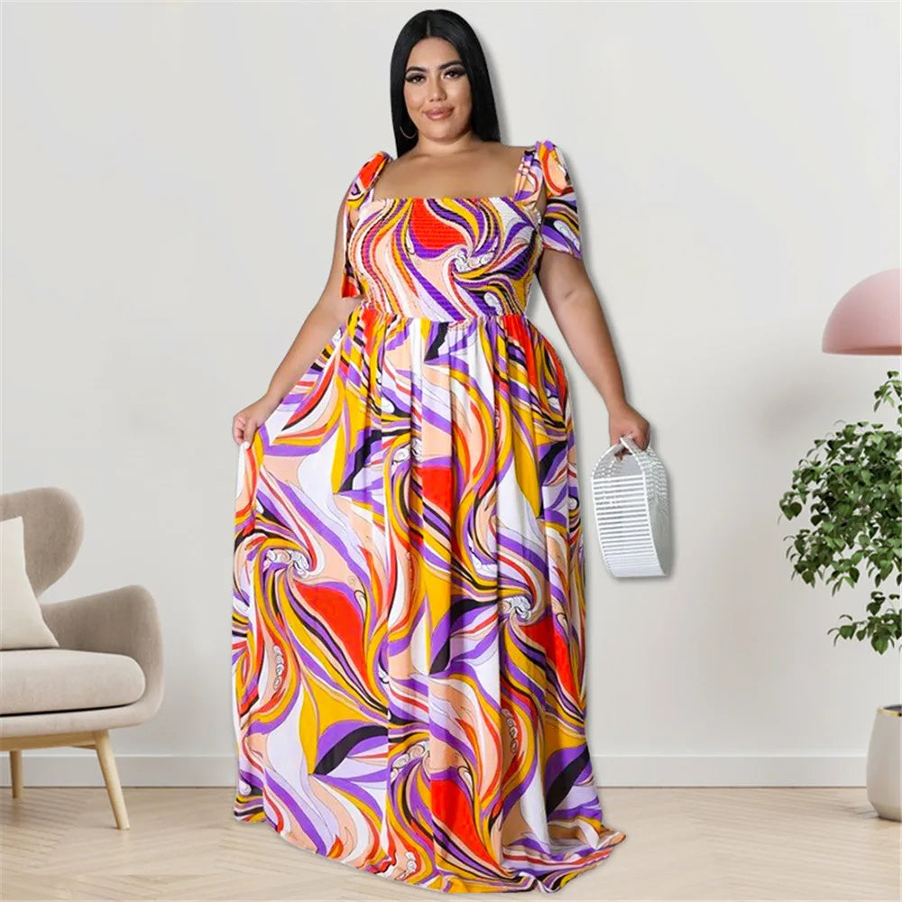 Maxy Plus Size Summer Dress Women's Clothing Flower Printed Slip Bandage Elegant Mini Dress Hot Sale