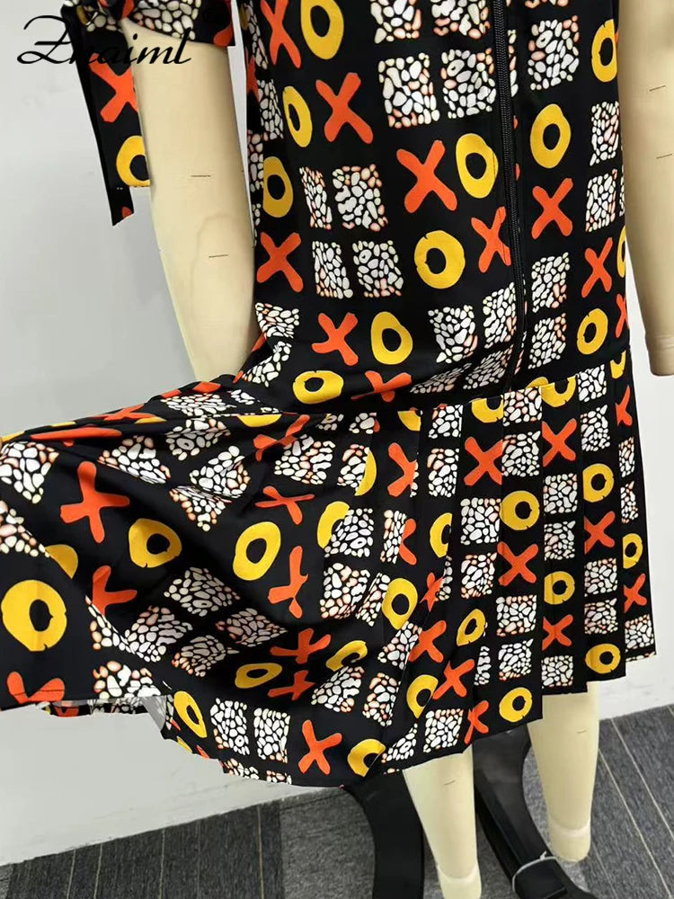 Maxy Elegant Indie Folk African Orange Mid Dresses Women A-line O-Neck Short Sleeve Loose Print Dashiki Ankara Birthday Festival Robe