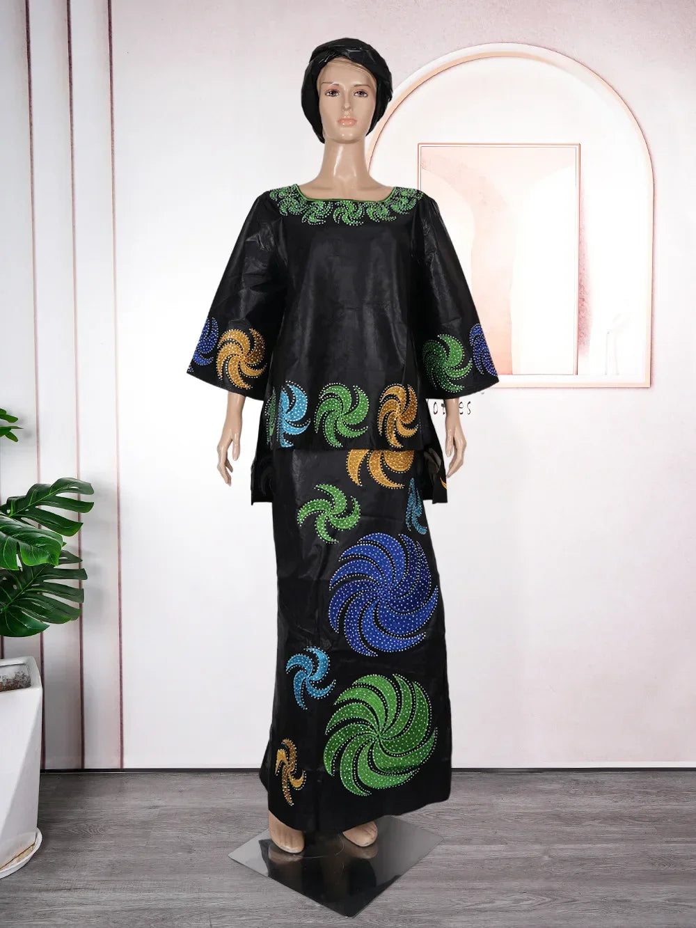 Amay With Headscarf Plus Size African Clothes for Women Dashiki Ankara Evening Gown Outfit Wedding Party Top Skirt Matching Sets
