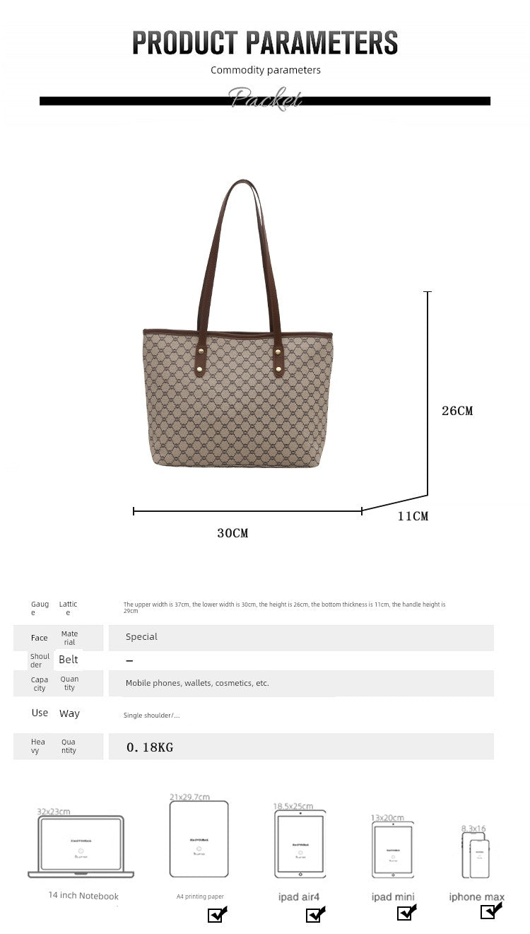 Maxy Retro Print Spring Big Bag New Trendy Beautiful Korean Style Women's Bag Shoulder Bag Commuter Large Capacity Tote Bag