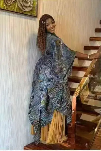 Maxy African Miyake pleated printed suit top + wide-leg straight pants two-piece fashion women's clothing summer new