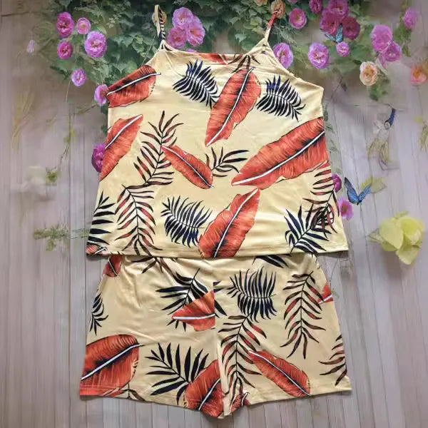 Summer New Women's Suit Top And Shorts Suit Summer Women's Two-piece Printed Suspender Casual Suit Beach Shorts