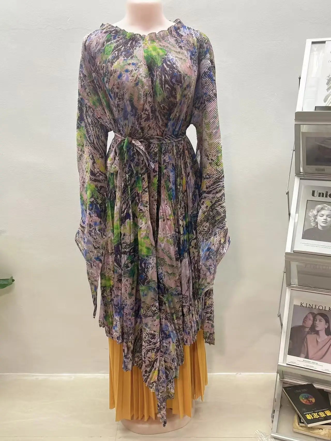 Maxy African Miyake pleated printed suit top + wide-leg straight pants two-piece fashion women's clothing summer new