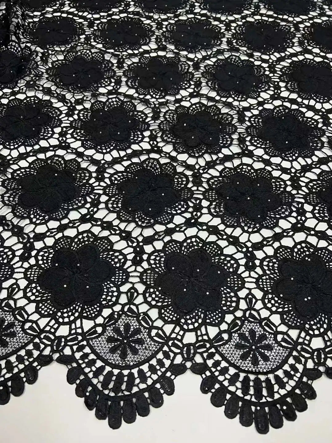 Black Gacy Guipure Lace Fabric African Cord Lace Fabric with Stones Nigerian Lace Fabric Water Souble Lace 5 Yards for Party Dress