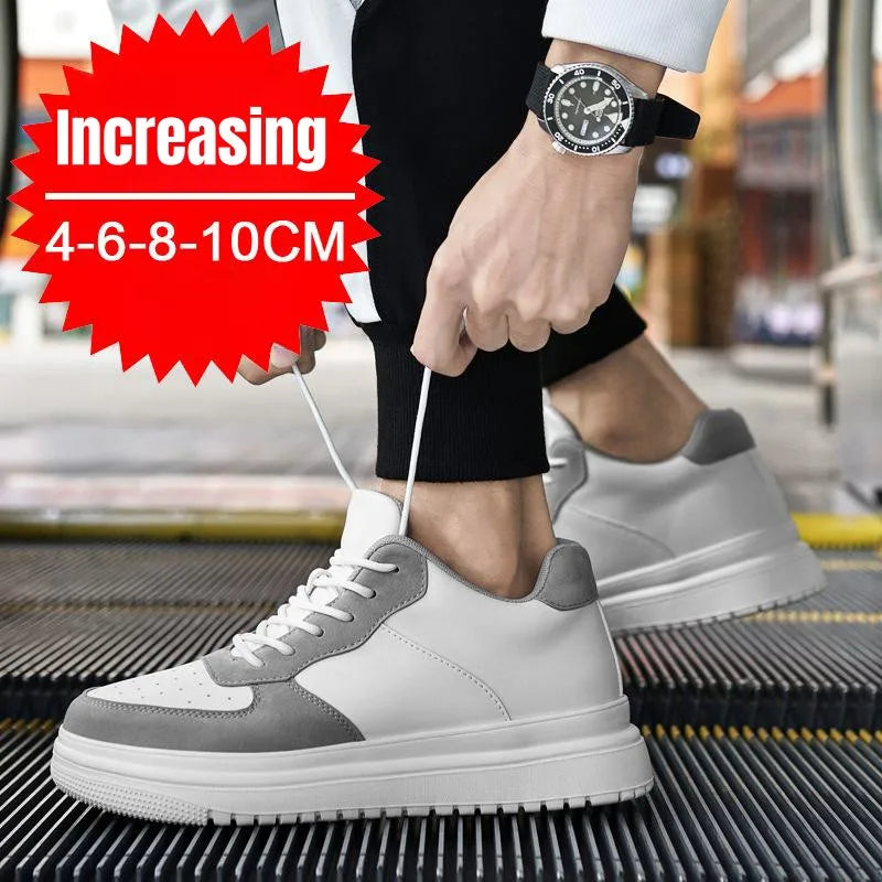 Maxy New Height Increasing Shoes For Men 10cm Invisible Elevator Sneakers White Leathe Sport shoes