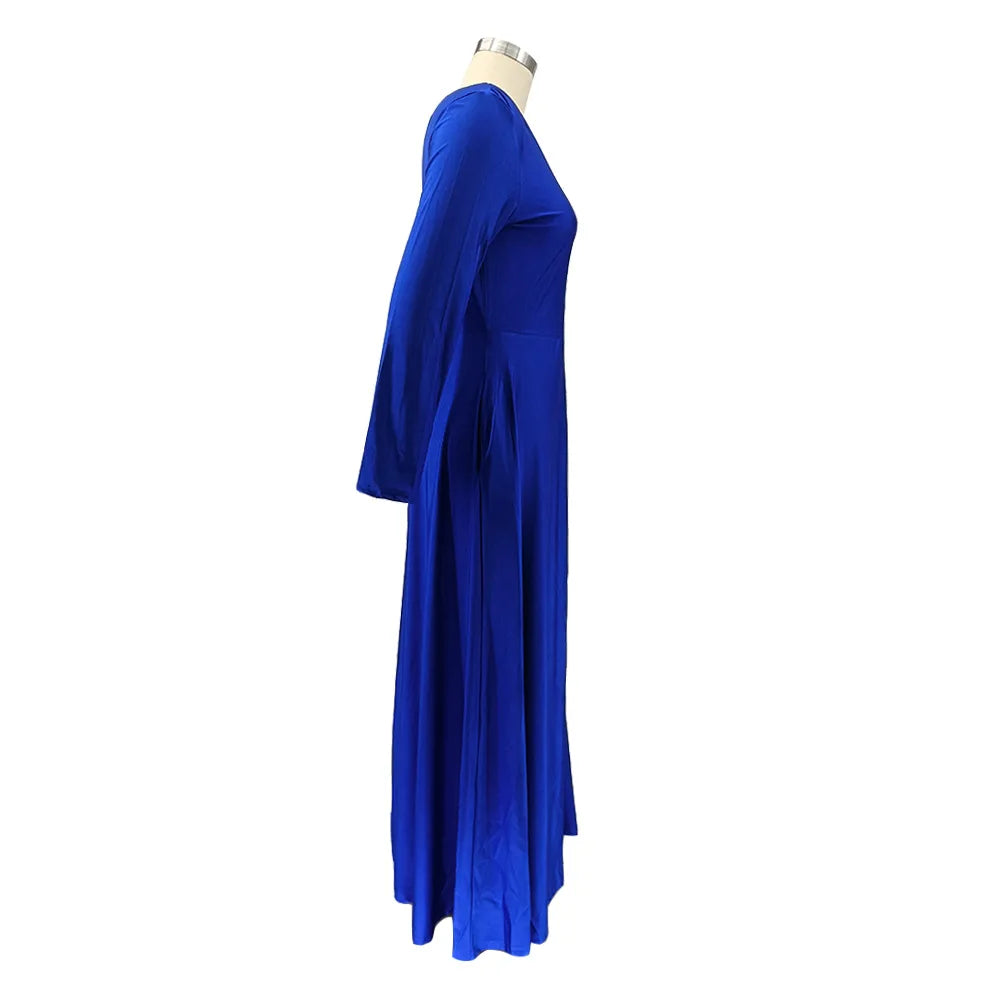 Maxy Plus Size Party Dresses Women Clothing 2024 V Neck Long Sleeve Solid Loose Elegant Maxy Dresses