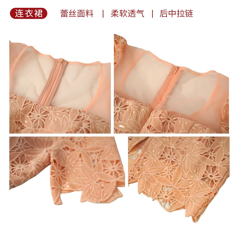 Summer 2024 Maxy new square collar water-soluble lace slim dress small children