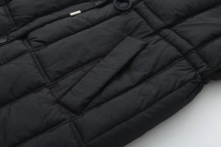 Maxy Women's Clothing Autumn and Winter New in Thickened Laminated Vest Turndown Collar Mid-Length Quilted Jacket Oversize