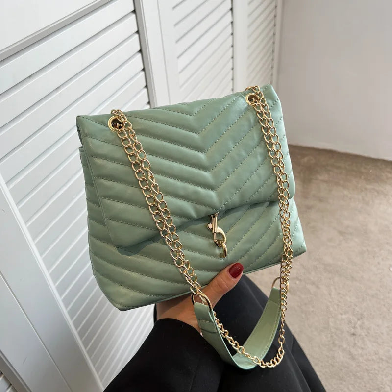 Maxy Casual Chain Crossbody Bags For Women Fashion Striped Shoulder Bag Large Capacity Flap Ladies Handbags