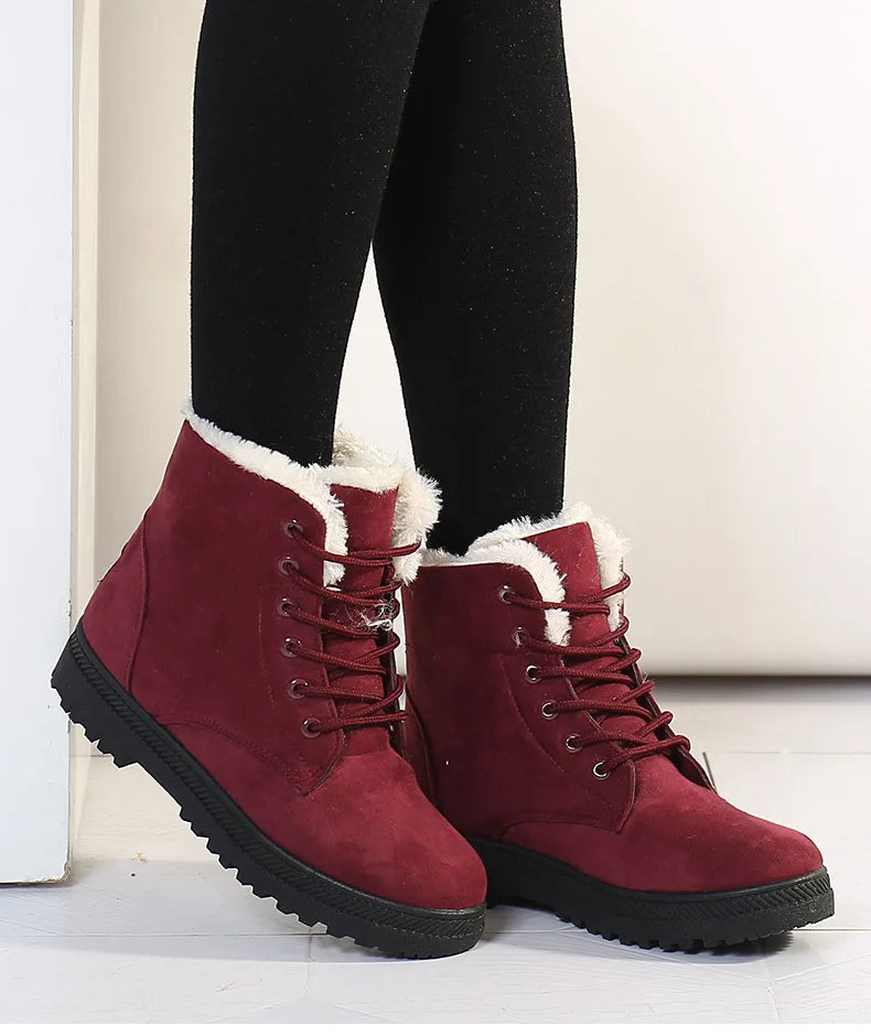 Maxy Women's Boots Winter Boots with Fur Low Heels Snow Boots Ankle Bota Feminina Platform Booties For Women Winter Shoes Heeled