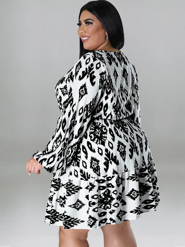 Maxy Plus Size loose Dresses for Women Long Sleeve Printed big harm Africa midi Dress New Style Fall Wholesale