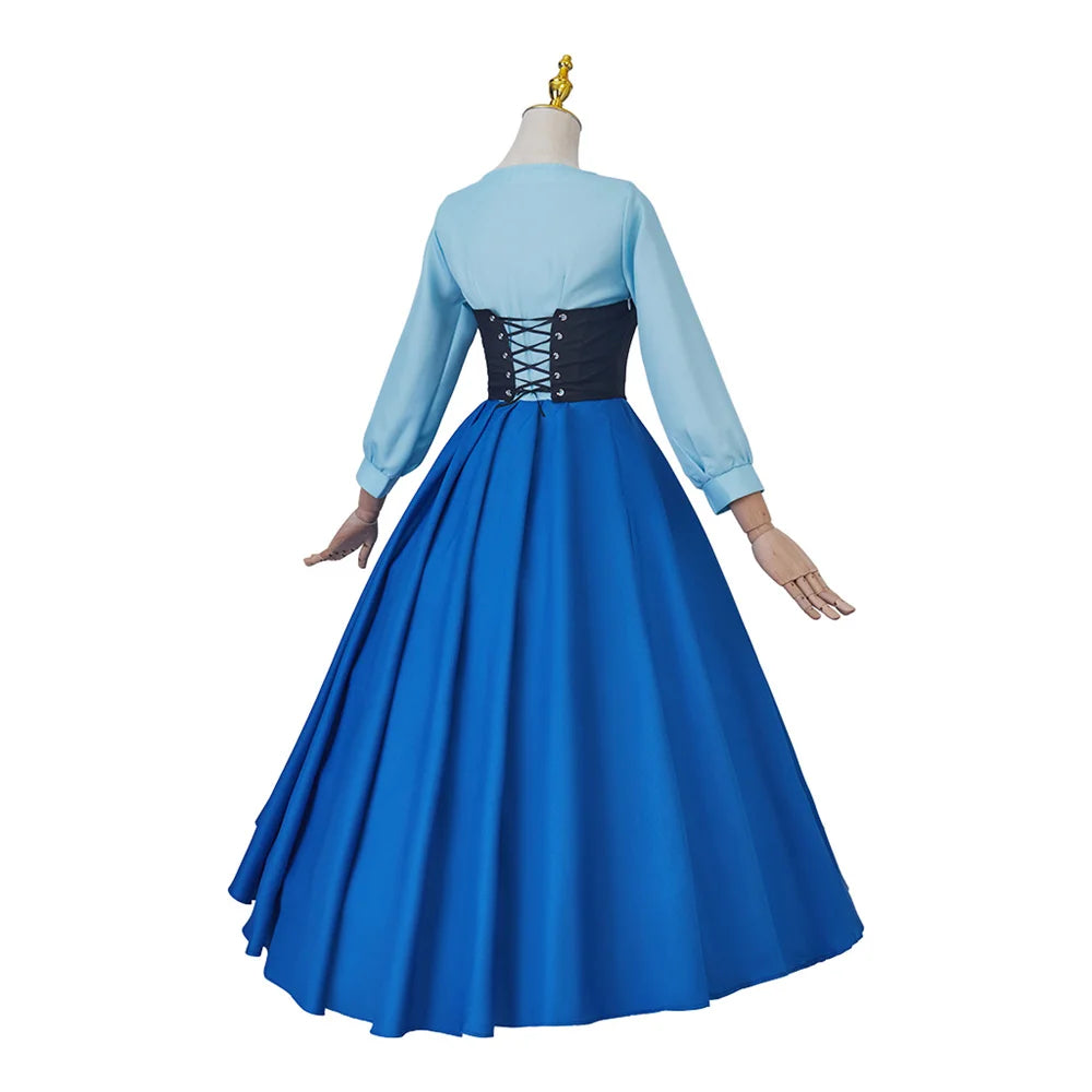 Macy Mermaid Cosplay Ariel Blue Dress with Bowknot Headwear for Women Elegant Princess Ball Gown Halloween Carnival Party Costume