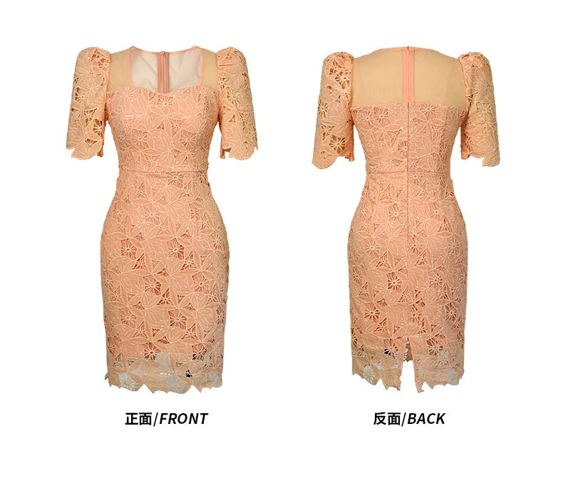 Summer 2024 Maxy new square collar water-soluble lace slim dress small children