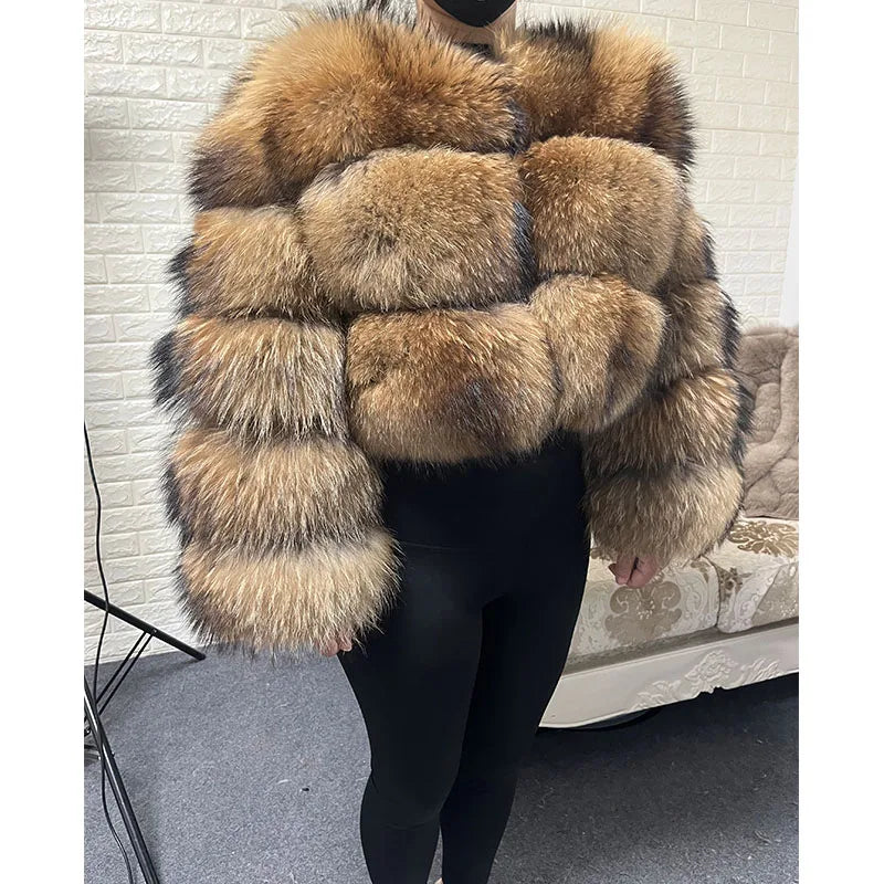 Babs 2024 Plus Size tops Clothing Curve coat Women's Natural real raccoon Fur Coat winter jackets outerwears Female Vest