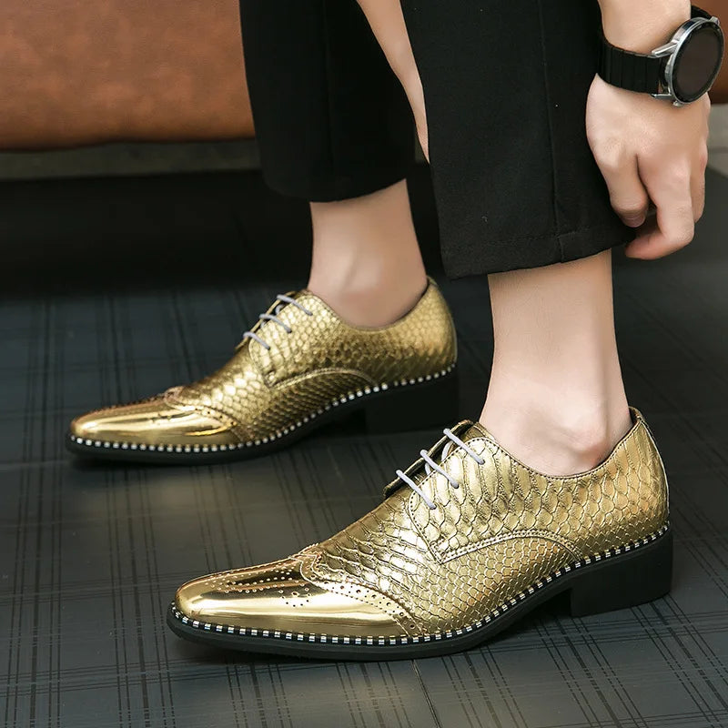 Visco Luxury Men's Golden Bullock Shoes Men SUIT Shoes Casual Formal Business Leather Shoes Men Marry Shoes Italian Dress banquet Shoe