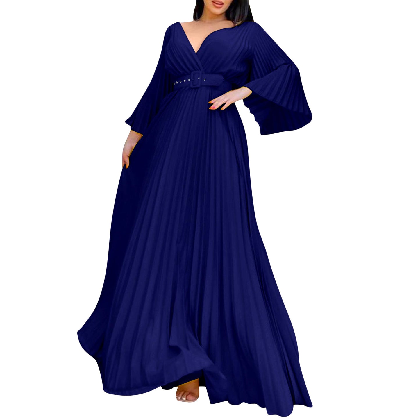 Amay Women's Dresses Plus Size Deep V Neck Flare Long Dress Evening Prom Party Dress