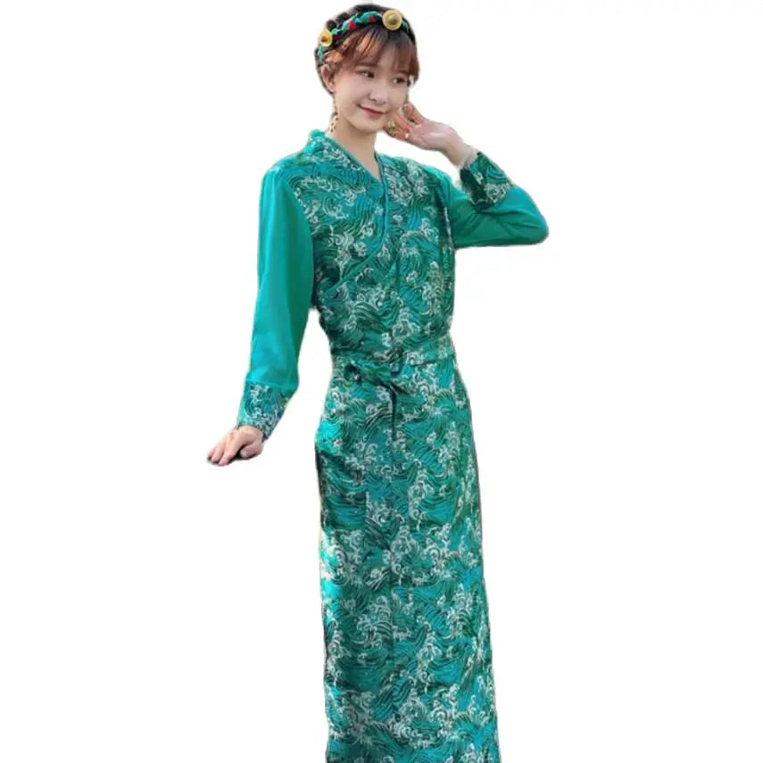 Summer Elegant Asian costume Tibetan Dress For Women Long Sleeve Traditional Ethnic clothing Oriental Ladies gown