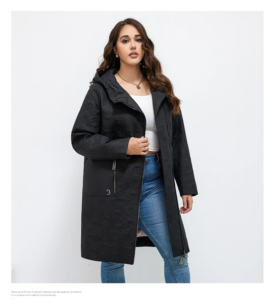 Macy Autumn Women Jackets Plus Size Long Hooded Quilted Light weight big pockets Bio-cotton Stylish Women's coat