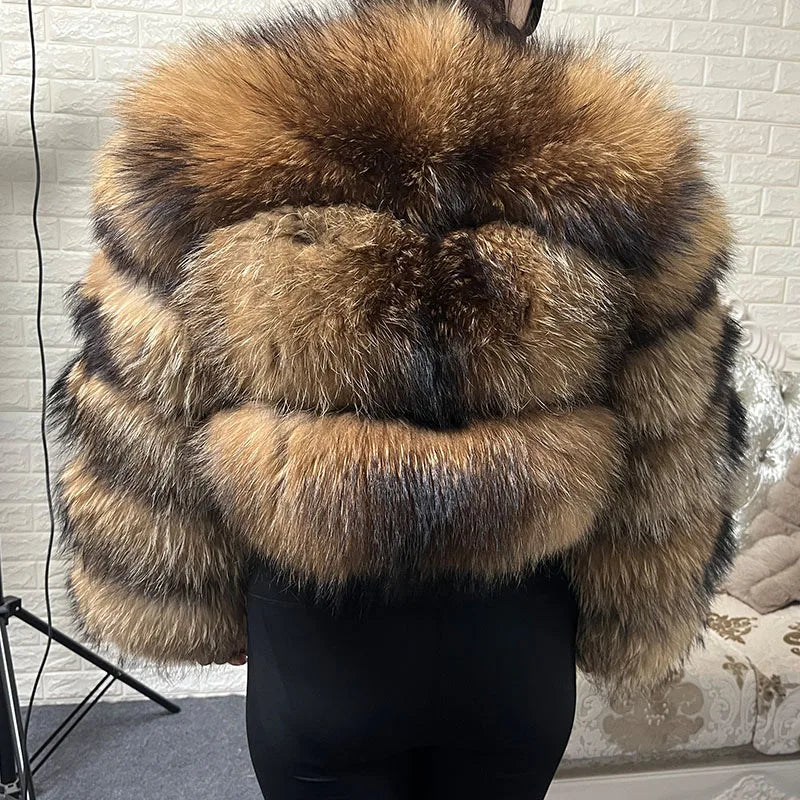 Babs 2024 Plus Size tops Clothing Curve coat Women's Natural real raccoon Fur Coat winter jackets outerwears Female Vest