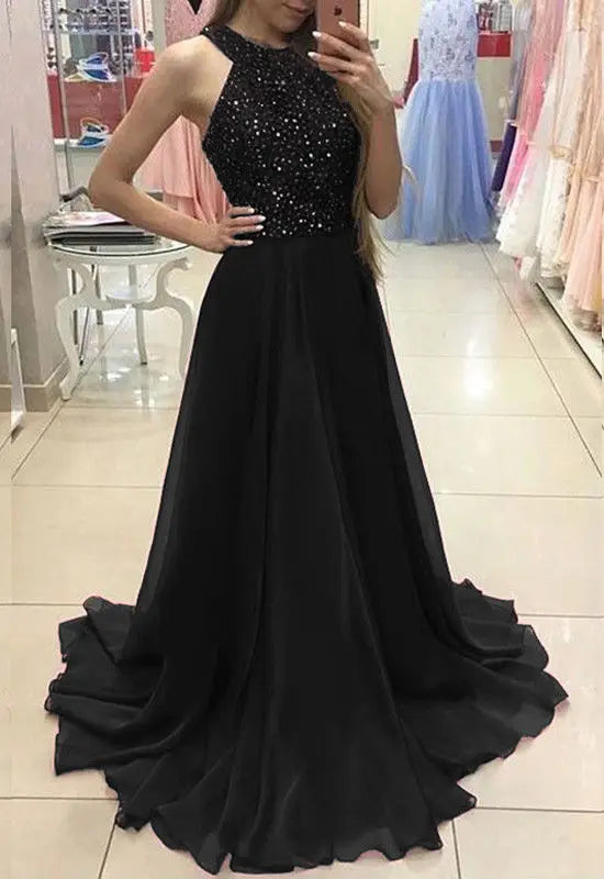 Amay Women's Retro Evening Dress Sexy Ladies Sleeveless Bodycon Sequin Tulle Long Dress Wedding Ball Gown Party Formal Dress
