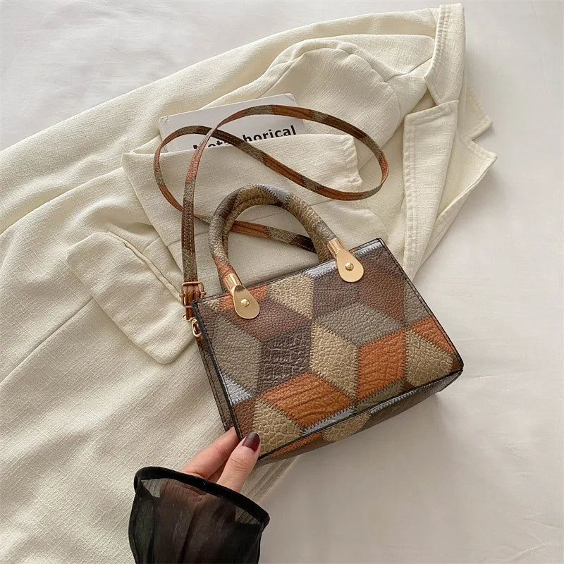Maxy Fashion Patchwork Leather PU Top-handle Bags For Women, Square Design Ladies Handbags Crossbody Shoulder Bags For Daily Used