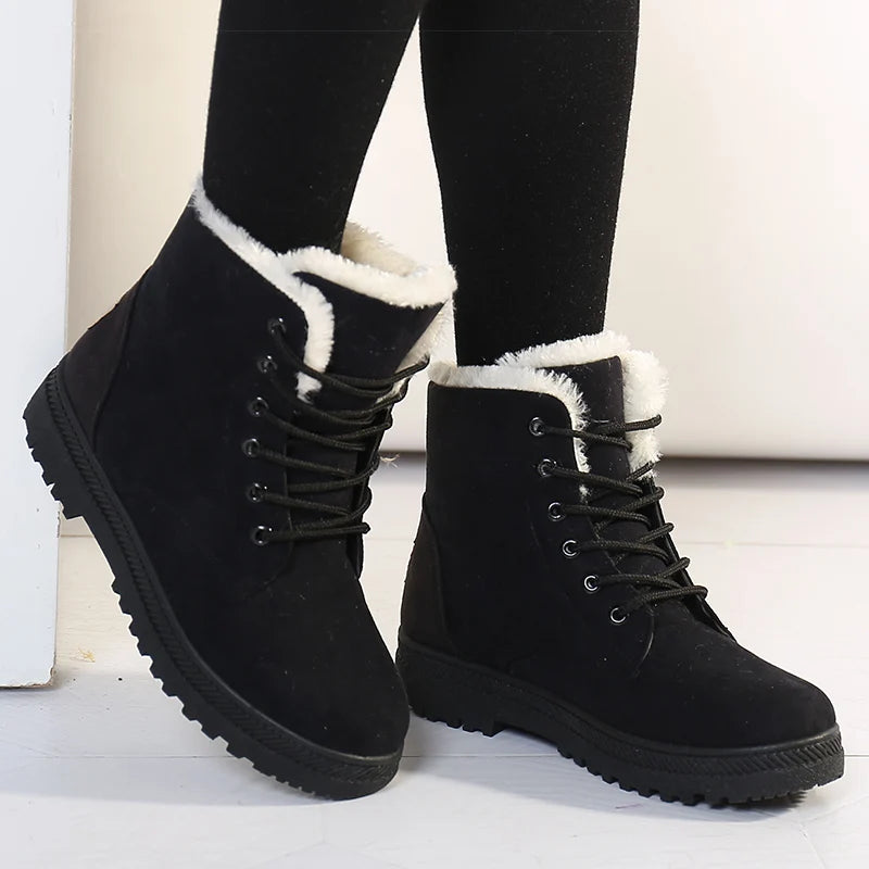 Maxy Women's Boots Winter Boots with Fur Low Heels Snow Boots Ankle Bota Feminina Platform Booties For Women Winter Shoes Heeled