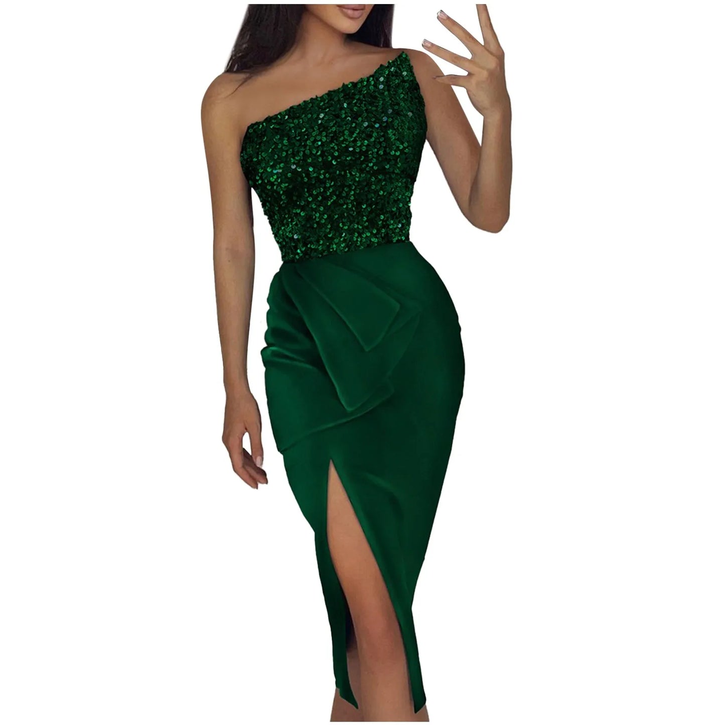 Macy Ladies Autumn Winter Sleeveless Stitching Glitter Sparkly Sequin Dress Cocktail Evening Party Dress.