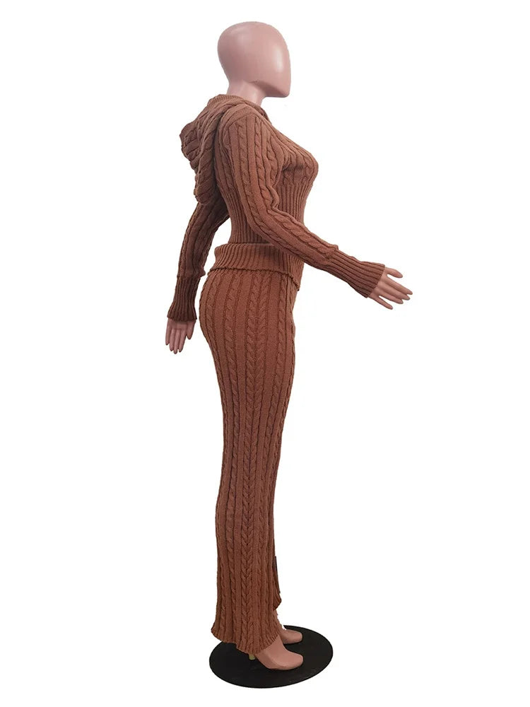 Maxy New 2 Piece Sets Women Clothing Pants Sets Casual Solid Color Knitted Long Sleeved Two-piece Set