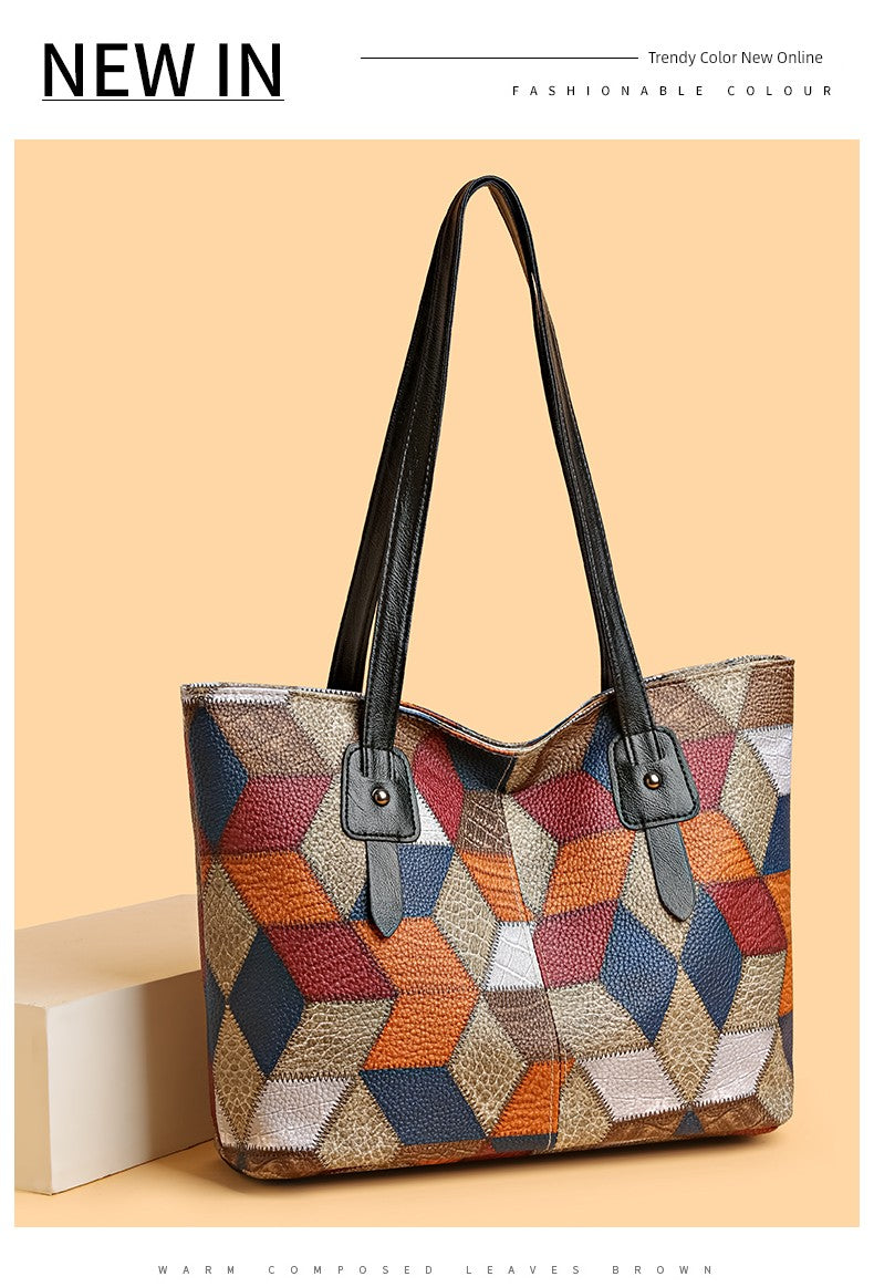 Maxy New Arrival Fashion Middle-Aged Soft Leather Print Big Bag