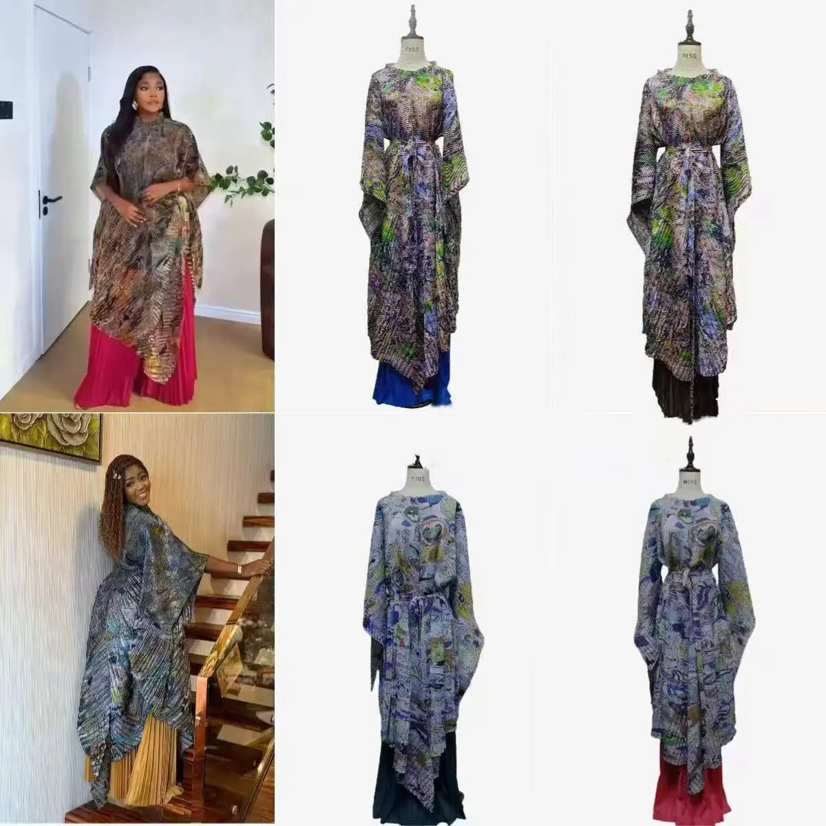Maxy African Miyake pleated printed suit top + wide-leg straight pants two-piece fashion women's clothing summer new