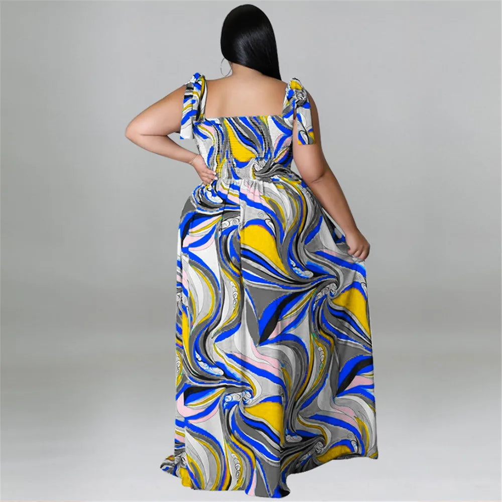 Maxy Plus Size Summer Dress Women's Clothing Flower Printed Slip Bandage Elegant Mini Dress Hot Sale