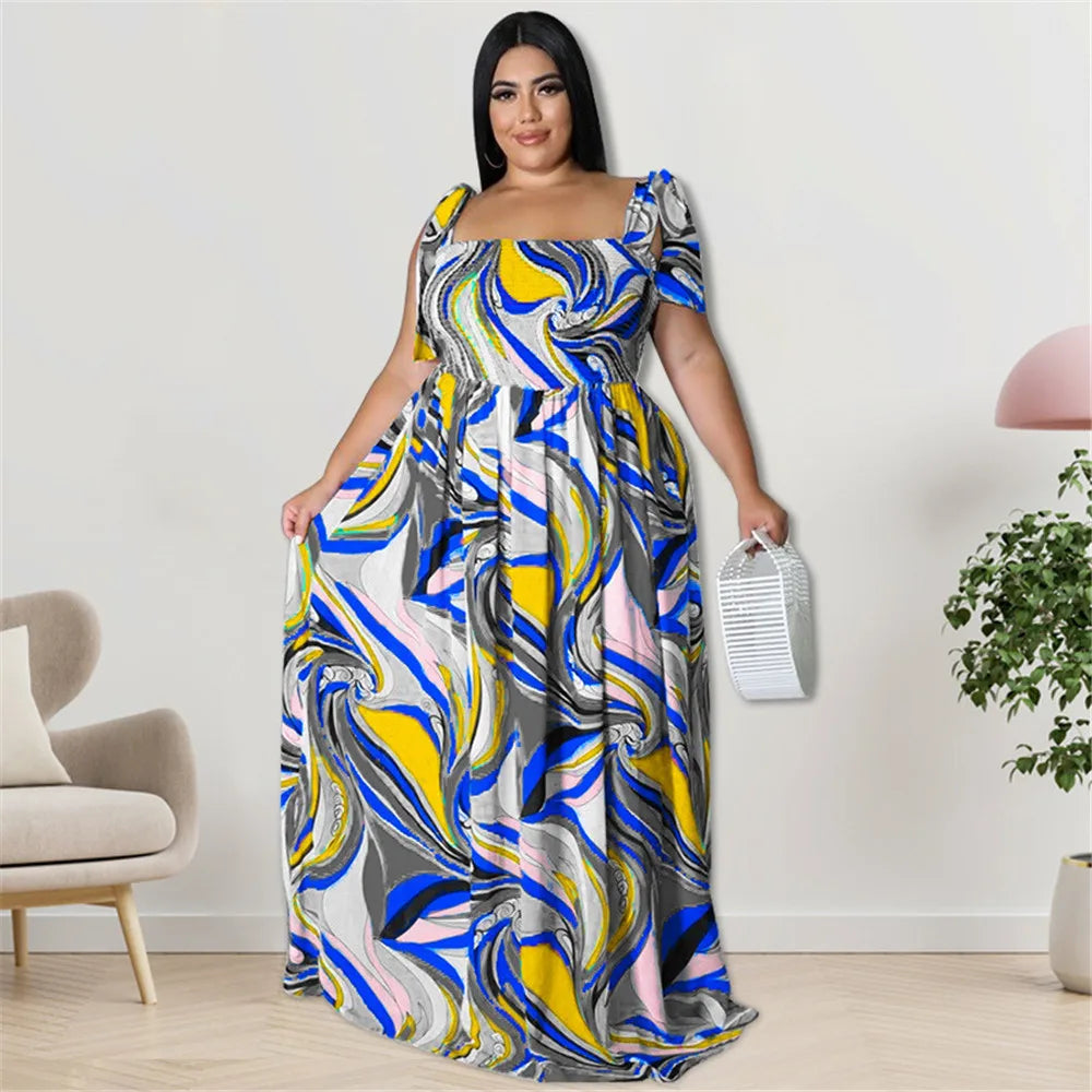 Maxy Plus Size Summer Dress Women's Clothing Flower Printed Slip Bandage Elegant Mini Dress Hot Sale
