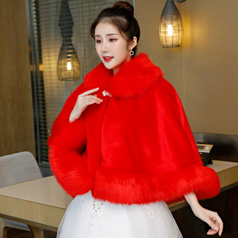 Wedding Shawl Winter Wedding Dress Big Cape Coat Winter 2024 New Wedding Wool Outer Wear Female Fall and Winter Bride