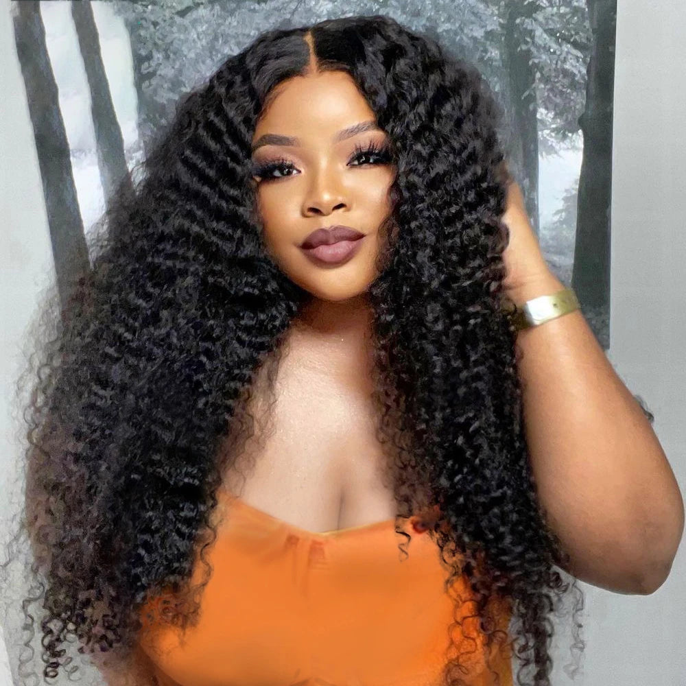 Amay Soft Natural Black Glueless 26inch 180Density Long Kinky Curly Deep Lace Front Wig For Women With Baby Hair Preplucked Daily